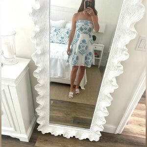 Floral Strapless Dress in Blue and White